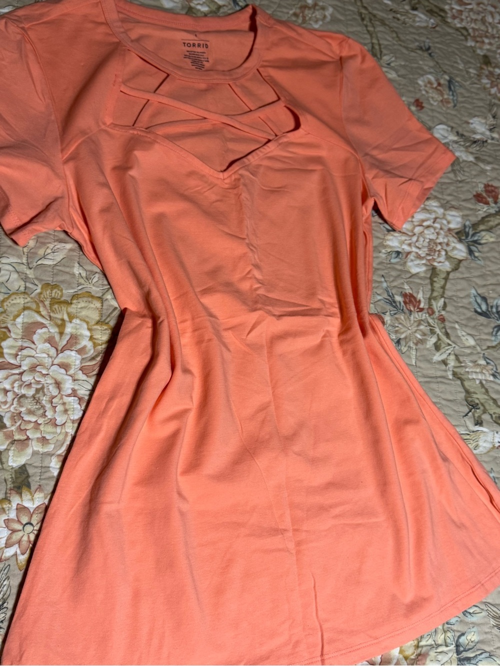 torrid Coral Short Sleeve Top with Lattice Detail